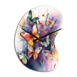 Purple Butterflies In The Air - Asymmetric Metal Wall Clock