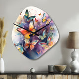 Purple Butterflies In The Air - Asymmetric Metal Wall Clock