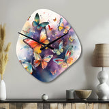 Purple Butterflies In The Air - Asymmetric Metal Wall Clock