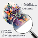 Purple Butterflies In The Air - Asymmetric Metal Wall Clock