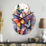Purple Butterflies In The Air - Asymmetric Metal Wall Clock