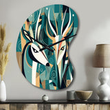 Green Beige Abstract Deer Portrait - Asymmetric Metal Wall Clock