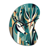Green Beige Abstract Deer Portrait - Asymmetric Metal Wall Clock