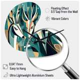 Green Beige Abstract Deer Portrait - Asymmetric Metal Wall Clock