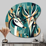 Green Beige Abstract Deer Portrait - Asymmetric Metal Wall Clock