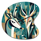 Green Beige Abstract Deer Portrait - Asymmetric Metal Wall Clock