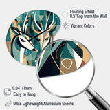 Green Beige Abstract Deer Portrait - Asymmetric Metal Wall Clock