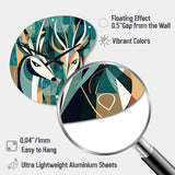 Green Beige Abstract Deer Portrait - Asymmetric Metal Wall Clock