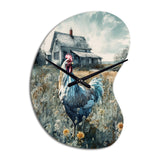 Rooster On A Farm I - Asymmetric Metal Wall Clock