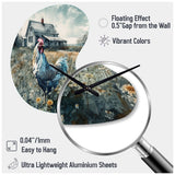 Rooster On A Farm I - Asymmetric Metal Wall Clock