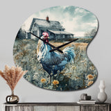 Rooster On A Farm I - Asymmetric Metal Wall Clock