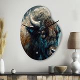Bison Portrait In The Wild III - Asymmetric Metal Wall Clock