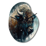 Bison Portrait In The Wild III - Asymmetric Metal Wall Clock