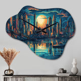 Blue And Orange Artistic Tributes To The Art Deco Era - Asymmetric Metal Wall Clock