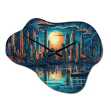 Blue And Orange Artistic Tributes To The Art Deco Era - Asymmetric Metal Wall Clock