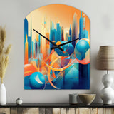 Blue And Orange Retro Radiance I - Asymmetric Metal Wall Clock