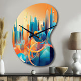 Blue And Orange Retro Radiance I - Asymmetric Metal Wall Clock