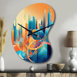Blue And Orange Retro Radiance I - Asymmetric Metal Wall Clock