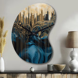 Gold And Blue Urban Elegance I - Asymmetric Metal Wall Clock