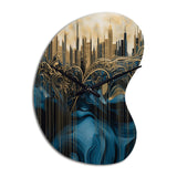 Gold And Blue Urban Elegance I - Asymmetric Metal Wall Clock