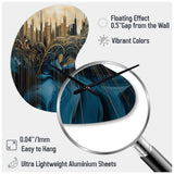 Gold And Blue Urban Elegance I - Asymmetric Metal Wall Clock