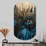 Gold And Blue Urban Elegance I - Asymmetric Metal Wall Clock