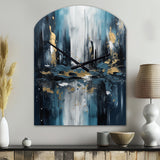 Gold And Blue Urban Elegance III - Asymmetric Metal Wall Clock