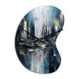 Gold And Blue Urban Elegance III - Asymmetric Metal Wall Clock
