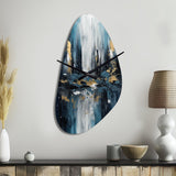 Gold And Blue Urban Elegance III - Asymmetric Metal Wall Clock
