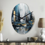 Gold And Blue Urban Elegance III - Asymmetric Metal Wall Clock