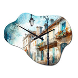 Blue And Beige French Small Town - Asymmetric Metal Wall Clock