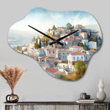 White And Green Small Town In Greece - Asymmetric Metal Wall Clock