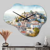 White And Green Small Town In Greece - Asymmetric Metal Wall Clock
