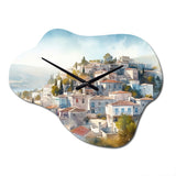 White And Green Small Town In Greece - Asymmetric Metal Wall Clock