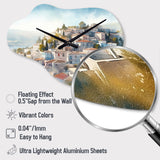 White And Green Small Town In Greece - Asymmetric Metal Wall Clock