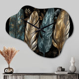Gold Gilded Feathers I - Asymmetric Metal Wall Clock