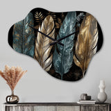 Gold Gilded Feathers I - Asymmetric Metal Wall Clock