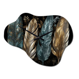 Gold Gilded Feathers I - Asymmetric Metal Wall Clock