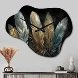 Gold Gilded Feathers II - Asymmetric Metal Wall Clock