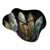 Gold Gilded Feathers II - Asymmetric Metal Wall Clock
