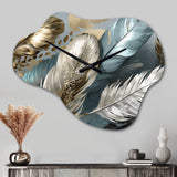 Gold Gilded Feathers IV - Asymmetric Metal Wall Clock