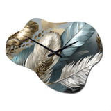 Gold Gilded Feathers IV - Asymmetric Metal Wall Clock