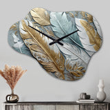 Gold Gilded Feathers V - Asymmetric Metal Wall Clock