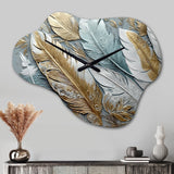 Gold Gilded Feathers V - Asymmetric Metal Wall Clock