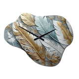 Gold Gilded Feathers V - Asymmetric Metal Wall Clock