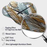 Gold Gilded Feathers V - Asymmetric Metal Wall Clock