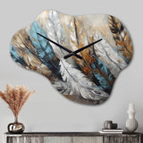 Gold Feather Extravaganza II - Asymmetric Metal Wall Clock
