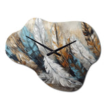 Gold Feather Extravaganza II - Asymmetric Metal Wall Clock