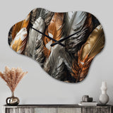 Gold Feather Extravaganza III - Asymmetric Metal Wall Clock