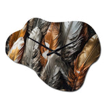 Gold Feather Extravaganza III - Asymmetric Metal Wall Clock